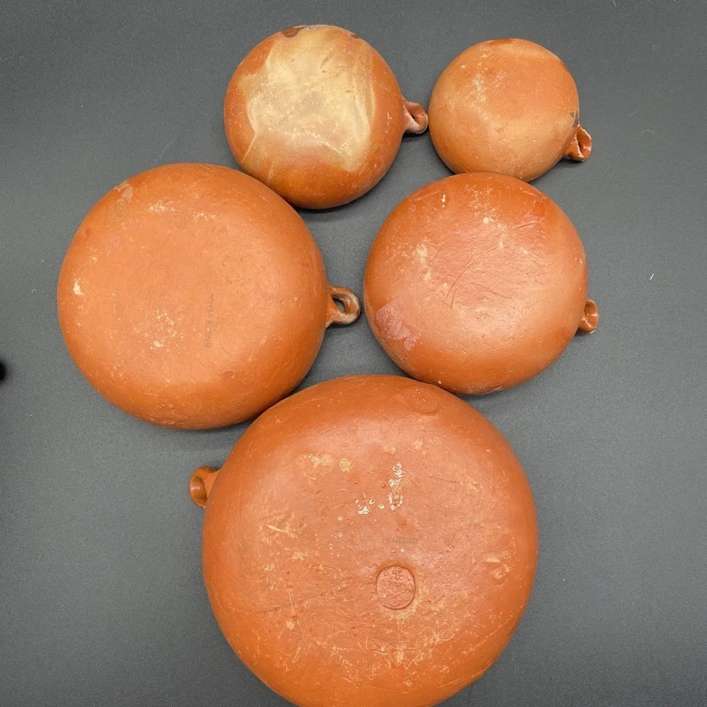 Mexican Pottery Redware Clay Vintage Nesting Bowls Set 5 Marked/Stamped Mexico